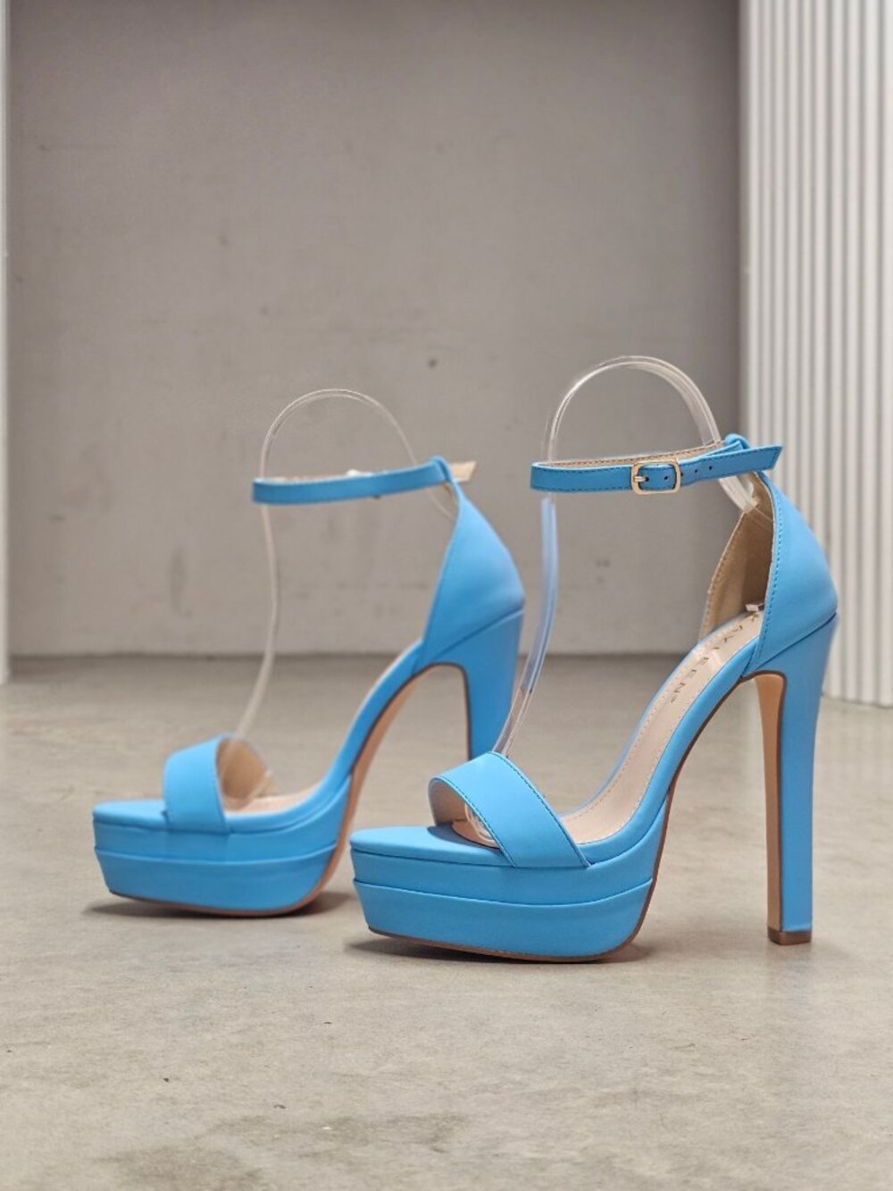 Sky Blue Platform Stiletto High Heels With Ankle Strap Buckle Closure For Women